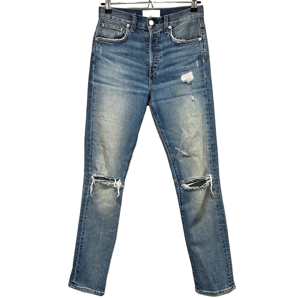 CQY DENIM Distressed High Rise Straight Leg Button‎ Fly Jeans • 25 • blue